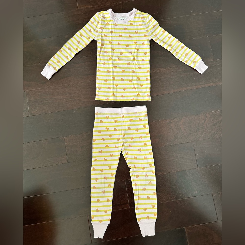 J Crew heart print matching long sleeve and pants PJ set, size 5